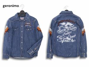 geronimo ジェロニモ 通年 ロゴ フェザー刺繍★ ダメージ加工 長袖 デニム ウエスタン シャツ Sz.M　メンズ　C4T07606_8#C