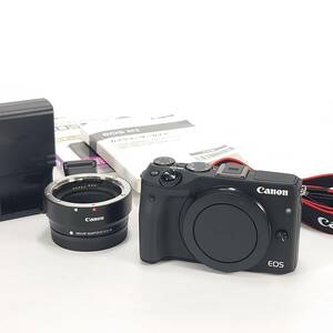 1スタ 美品 CANON EOS M3 ボディ ブラック ミラーレスデジタルカメラ EF マウンドアダプター付き キヤノン 1円