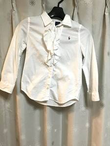 良品【RALPH LAUREN/ラルフローレン】女の子 フリル長袖シャツ/６(120/60)★ホワイト★キッズ,子供★USED