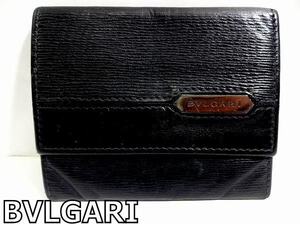 X4L075◆本物◆ ブルガリ BVLGARI 本革レザー ブラック カードポケット付き コインケース 小銭入れ