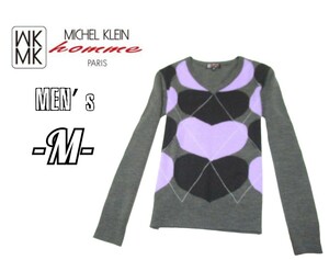 メンズM◇MICHEL KLEIN◇Vネック薄手ニット gray