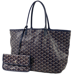 ゴヤール GOYARD サン ルイ PM ショルダーバッグ 総柄 リバーシブル トートバッグ コーティングキャンバス ネイビー レディース 【中古】