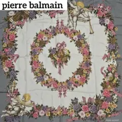 ★pierre balmain★スカーフ 大判 天使 花 リボン シルク グレー