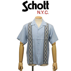 Schott (ショット) 3123014 LINE 2TONE S/S SHIRT ライン2トーン ショートスリーブシャツ 391(81)SAXE XL