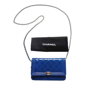 CHANEL bag シャネル バッグ マトラッセ シルバー チェーン ショルダー チェーンウォレット サイフバック 斜め掛けエナメル ブルー 中古