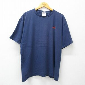 XL/古着 アディダス adidas 半袖 ビンテージ Tシャツ メンズ 90s ワンポイントロゴ 大きいサイズ コットン クルーネック 紺 ネイビー 2