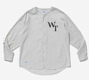 wtaps ダブルタップス22ss LEAGUE / LS / COTTON. FLANNEL. STRIPE ベースボールシャツ WHT L 03 未使用