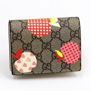 GUCCI　グッチ　GGスプリーム　レ ポム　二つ折り財布　663922　小銭入れあり　PVC　ベージュ　アップル　　未使用品