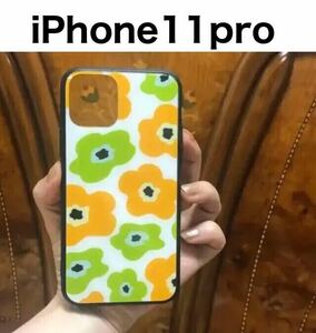 iPhone11proケース 強化ガラス北欧花柄　iPhoneケース アイフォンケース