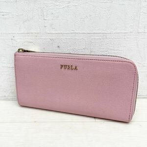 1307◎ FURLA フルラ 財布 長財布 L字 ファスナー お札入れ カード入れ 小銭入れ あり ワンポイント ロゴ ピンク レディース