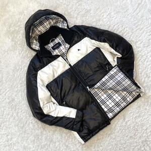 美品◎Lサイズ BURBERRY BLACK LABEL バーバリーブラックレーベル ダウンジャケット コート ノバチェック メンズ ブラック 黒 ホースマーク