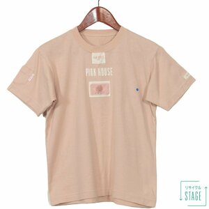 ベビーピンクハウス★半袖カットソー Tシャツ サイズL(120) ブーケ柄ワッペン♪ヴィンテージ！ピンク系 z8233