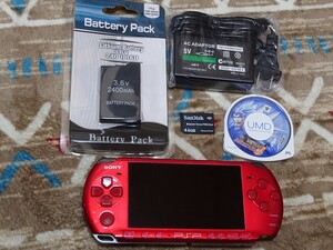 PSP 3000 ブライトイエロー 本体 バッテリー 充電器 メモリースティック 三國無双