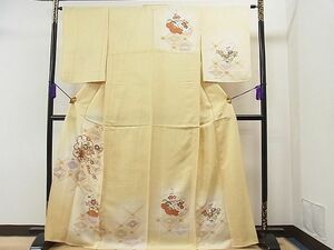 平和屋1■訪問着　単衣　駒刺繍　天井花蝶文　暈し染め　金彩　逸品　CAAD3316yc