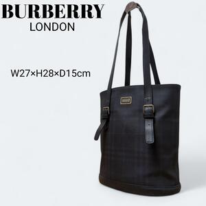 【訳アリ品】 BURBERRY LONDON バーバリーロンドン チェック トートバッグ レザー PVC