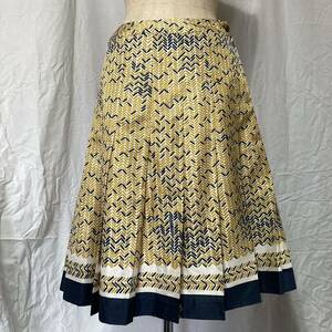 IENA　総柄　プリーツスカート　北欧柄　サイズ36 pleats skirt geometric pattern yellow indigo 花柄