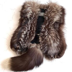 SAGA FOX Superb Quality サガフォックス リアルファー 毛皮 ファーベスト 尻尾 ブラウン レディース y2k luxury fox real fur vest tail