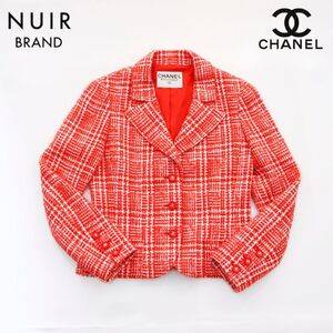 極美品 シャネル CHANEL ツイード ココボタン ジャケット ウール レッド WS5718