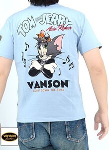 vanson×TOM＆JERRY 半袖Tシャツ◆vanson ブルーMサイズ TJV-2413 バンソン ヴァンソン トムとジェリー 刺繍 バイカー