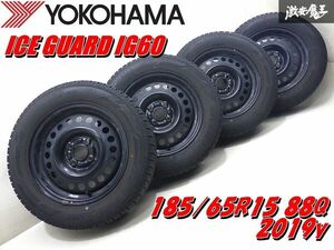 ●溝あり!! ヨコハマ スタッドレス ICE GUARD IG60 185/65R15 日産 スチールホイール 15インチ 5.5J +40 PCD100 4H ノート キューブ 棚M-1