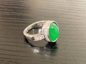 【1960s～1970s Antique Platinum Jade】 JEWELRY SOBI アンティーク プラチナ 「Pt900」 翡翠Jade（5.90ct） Diamond（0.84ct） 16号