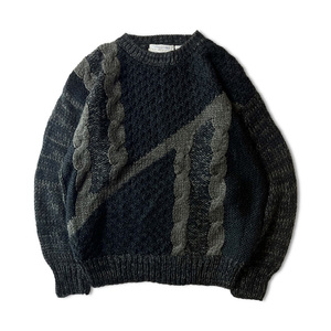 手編み 80s W.R.GASS 総柄 長袖 アクリル ハンドニット セーター L / 80年代 ビンテージ HAND KNIT ニット