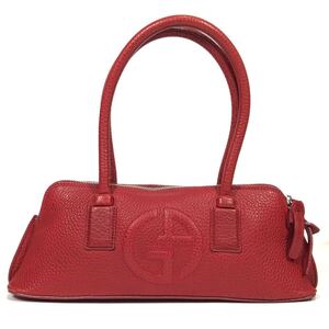 【ジョルジオアルマーニ】本物 GIORGIO ARMANI ハンドバッグ GAロゴモチーフ ミニトートバッグ 赤色系 本革 レザー メンズ レディース 伊製