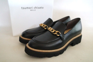 試着品 tsumori chisato WALK ツモリチサト ウォーク トラックソール チェーンモチーフローファー レザー 黒 サイズ24cm