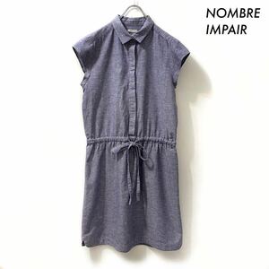 NOMBRE IMPAIR ノンブルアンペール★半袖シャツワンピース ブルー 青