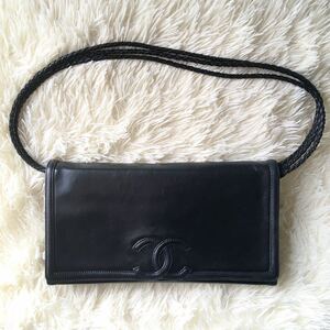 7万→CHANEL/シャネル■ココマーク ヴィンテージ ラムスキンレザー クラッチバッグ セカンドバッグ■黒*シリアルシール有