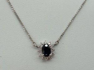 【Pt850】 約41cmブルーサファイア 0.39ct ダイヤモンド 0.11ct ネックレス ソーティング付 プラチナ アクセサリー レディース 中古