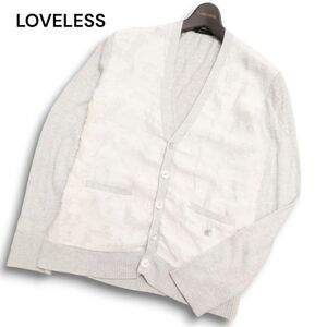 LOVELESS ラブレス 通年★ リブ Vネック 長袖 テクスチャー ロゴ刺繍 カーディガン グレー Sz.1 メンズ　C4T09571_A#F