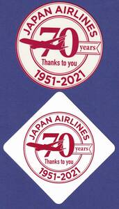 エアライン製スッテカー　日本航空　国内線開設70周年(1951-2021) 東京=大阪＝福岡線　円形２種各１枚　