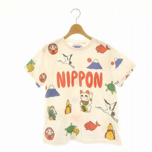 プニュズ PUNYUS NIPPON総柄Tシャツ カットソー 半袖 クルーネック 1 白 ホワイト マルチカラー /ES レディース