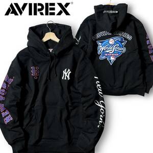 新品 AVIREX × MLB アヴィレックス 定価1.5万 刺繍×ワッペン スウェット パーカー プルオーバー 3231011 2XL ヤンキース×メッツ◆B3067b