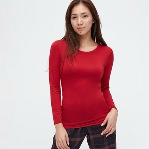 UNIQLO★ユニクロ◇ヒートテック クルーネックT (長袖) [271-450730] XL レッド 未使用品 ＊レディース 長袖Tシャツ インナー 