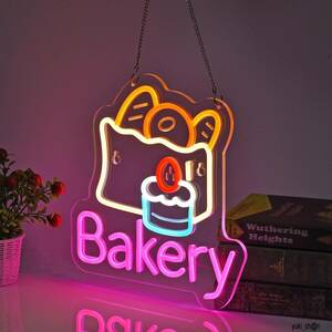 ネオンサイン 30x32cm Bakery ベーカリー 多階段調光可 LED パン屋 店舗 レストラン ホテル 喫茶店 caf 珈琲館 USB