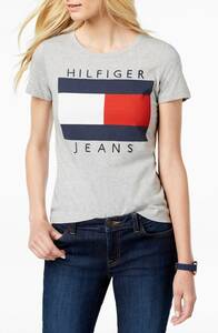 新品！トミーヒルフィガー/日本未！大きなフラグロゴ刺繍入り♪半袖Tシャツ　XS、S、Ｍ、L　グレー　Tommy Hilfiger サイズ選択！グレー