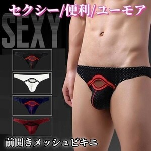 匿名発送 送料無料 前開きブリーフ ビキニ ローライズ エロパンツ メンズ 男性下着 メッシュビキニー 白 3L SJ0011