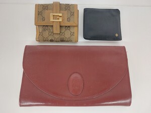 7763-14705　カルティエ セカンドバッグ　カルティエ 2つ折り財布　GUCCI 2つ折り財布 ３点まとめて USED品 現状品