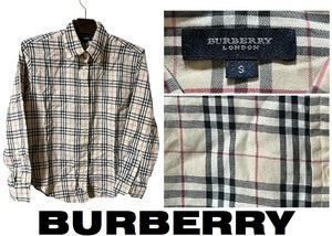 新品同然USA買付バーバリーBURBERRY★ノバチェック長袖シャツ★アイボリー★S