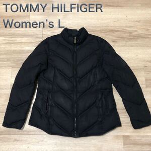 【送料無料】やや使用感ありTOMMY HILFIGERジップアップダウンジャケット黒　レディースLサイズ　トミーヒルフィガーブルゾン