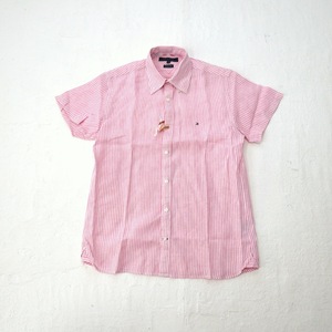 【送料無料】TOMMY HILFIGER｜ピンク ストライプシャツ サイズS リネン100 クリーニング済（トミーヒルフィガー ）