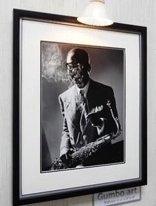 ジェームス・ムーディー/アート ピクチャー 額装/New York 1951/James Moody/Framed Jazz Art/ガンボアート/サックス/モノクロ/インテリア