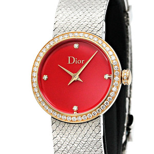 ディオール Dior ラ デ ドゥ ディオール サテン ダイヤ 赤 PG/SS レディース腕時計 クォーツ 生産終了 ブランド 女性