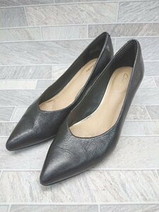 ◇ Clarks クラークス 無地 シンプル ヒール パンプス サイズ23.5cm ブラック レディース P