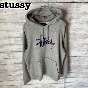 【希少フード刺繍】 STUSSY ステューシー スウェットパーカー グレー ストックロゴ international World tour Mサイズ