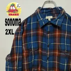 usa古着 sonoma ネルシャツ　2XL ブルー　オレンジ　チェック