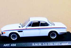 ラスト１点入手困難、ＢＭＷ３.０ＣＳIスポーツ　ホワイト　1971年式DetailCars１/43ボディーラインがとても華麗です。