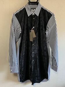 コムデギャルソンオムプリュス COMME des GARCONS HOMME PLUS ストライプ ロングシャツ ベルベット XSサイズ コムデギャルソン プリュス